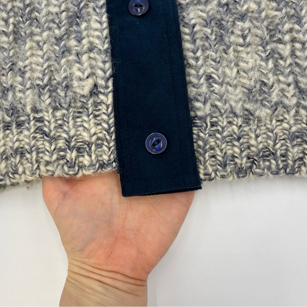Handmade Cardigan Sweater Variegated Off-White Blue Gray Long Sleeve Wool‎ Women - Picture 7 of 14